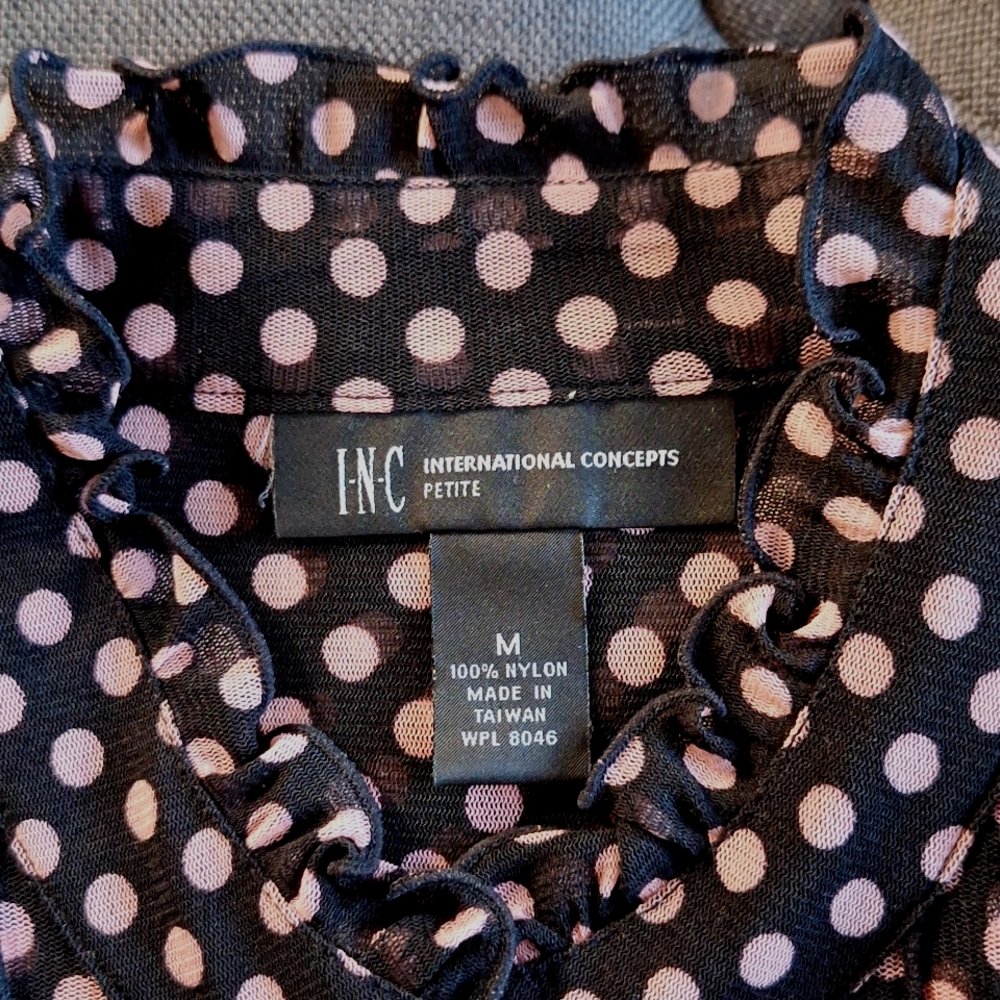 INC Black Pink Chic Polka Dot Blouse Top Size M - Picture 5 of 5